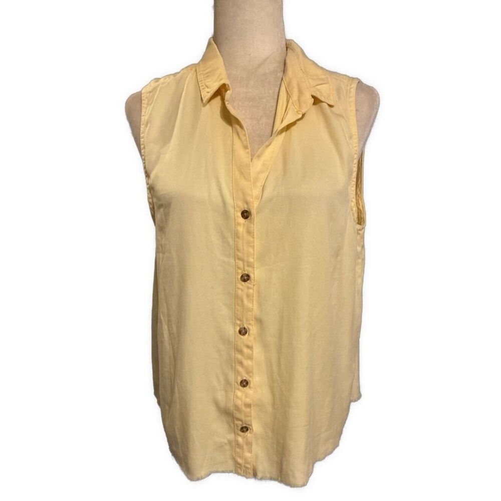 c c california Solid Soft Yellow Lyocell Tank Button Down Top Large